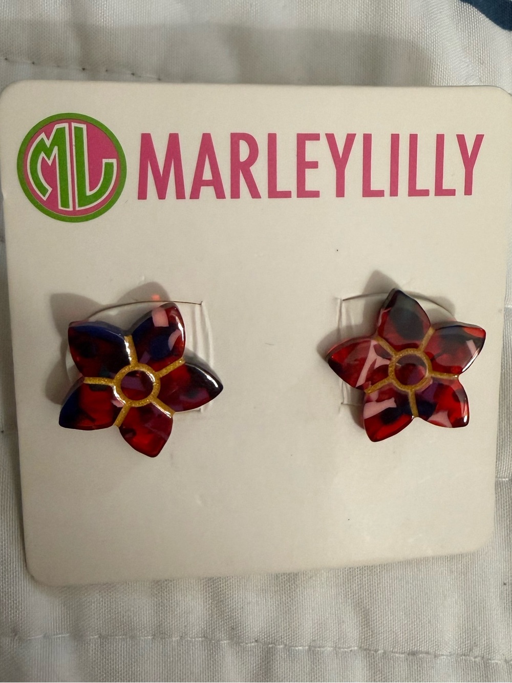MarleyLilly Red Floral Resin Stud Earrings